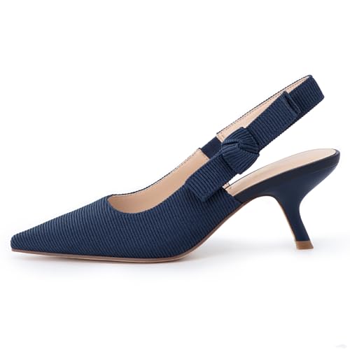 Athlefit Women's Slingback Kitten Heels Closed Pointed Toe Bowknot Pumps Dress Shoes for Work Wedding Dancing Party2