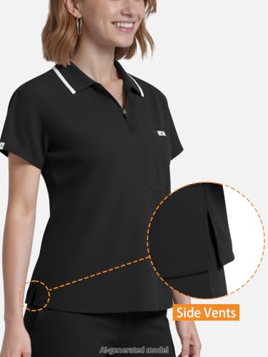 Image of Scrub Tops for Women, Medical Short Length Zip-Front Polo Scrub Top