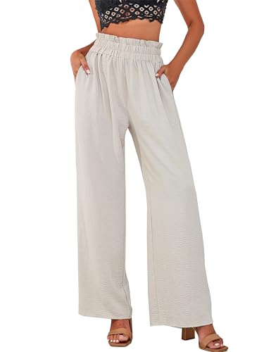 a.Jesdani Women's Pants Casual Loose High Waist Wide Leg Palazzo Pants Trousers with Pockets,S-2XL