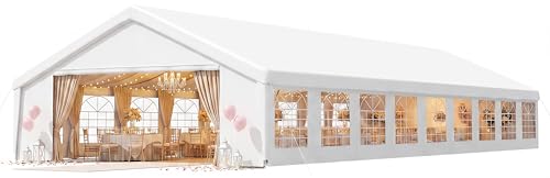 Aoxun 20x60 Party Tent Canopy for Weddings Waterproof Event Tent with Removable Sidewalls &Roll-up Door Heavy-Duty Steel Frame for Outdoor Weddings BBQ Birthday Parties & Camping White