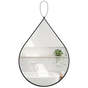 Wall Mirror with Metal Framed Black Teardrop Hanging Mirror Modern Decorative Mirrors for Bathroom Living Room Entryway Hallway Small