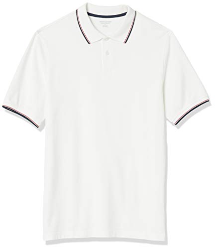 Amazon Essentials Men's Regular-Fit Cotton Pique Tipped Polo Shirt, -White/Red and Navy Tipped, X-Large
