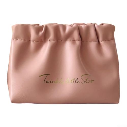 Eawfgtuw Trousse de maquillage plissée en cuir synthétique - Organiseur de voyage pour cosmétiques - Portable - Porte-rouge à lèvres - Petite trousse de toilette (pliée, rose, 17 x 12 x 5 cm)