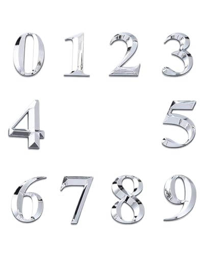 YATEICBC 10 pièces Numéro de porte auto-adhésif, plaque numérique galvanisée, numéro de porte 3D, numéro de boîte aux lettres, pour plaque de boîte postale, 0 à 9 (argent)