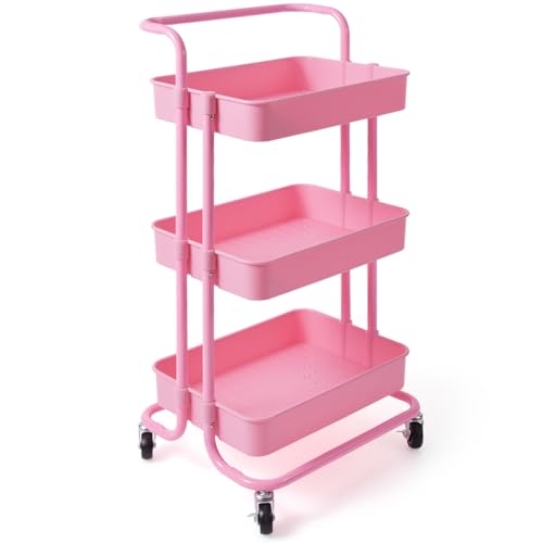 COSTWAY Carro Multiuso de Servicio con Ruedas Carrito Auxiliar para Cocina Baño Peluquería Carga hasta 60kg (Rosa)