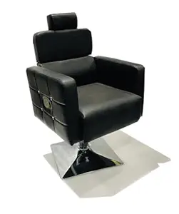 SALON CHAIR Beauty Parlour/Salon/Barber/Cutting/Makeup Chair with Push Back System & Hydraulic System Leather cushoin seat Back (Black)