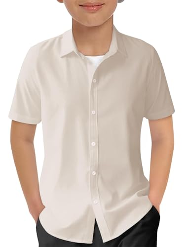 Image of Haloumoning Boys Short Sleeve Dress Shirts Button Down Formal Uniform Shirt