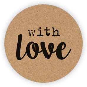 Véranno Lot de 40 étiquettes Rondes with Love   Autocollantes. Diamètre 3.5 cm. Coloris Marron et Noir Cover