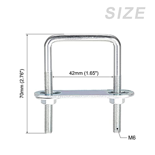 Image of METALLIXITY U Bolts 2 Sets (M6x42x70mm), Square U Bolt Carbon Steel with Accessories - for Construction, Pipe
