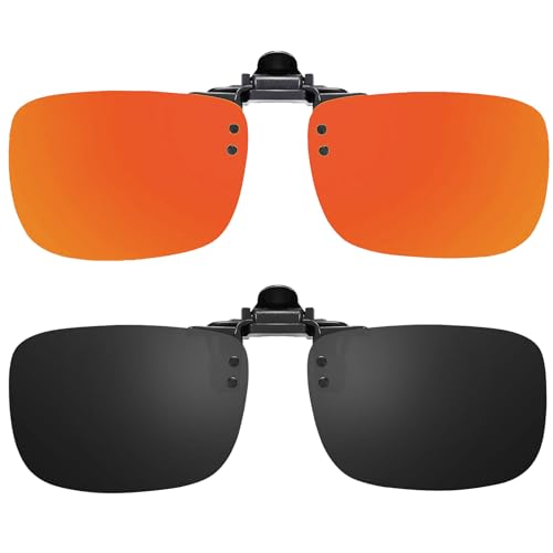 Image of Polarized Flip up Clip-on Sunglasses 2 Pack Anti-Glare UV400 Lens for Fishing Driving over Prescription Glasses