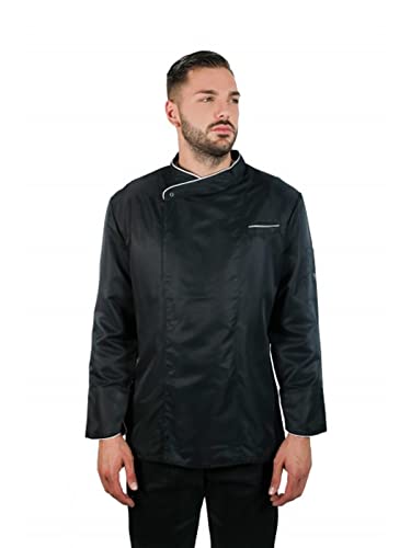 fratelliditalia.org Kochjacke für Herren, aus Baumwolle, langärmlig, schwarz, leicht, Schwarz , M