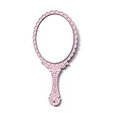 Weahre Hand Mirror Makeup Mirrors Handheld Decorative Personal Vintage Cosmetic Travel Mirrors (Pink)