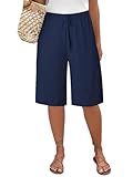 Women's Casual Fashion Solid Short Pants Folds Loose Versatile Shorts Pant Deep Blue