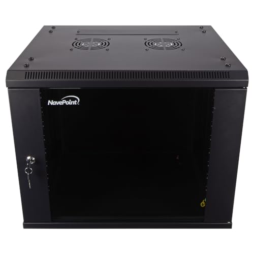 Image of NavePoint 9U Server Cabinet Wall Mount Rack Enclosure Includes 2 Fans, Locking Glass Door, Removable Side Panels - 9U Network Cabinet 17.7 inch Deep, 19 Inch Server Rack for IT and A /V Equipment