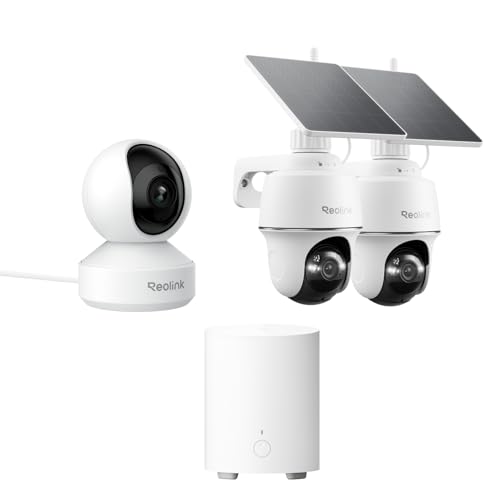 REOLINK 5MP Solar Security Cameras Wireless Outdoor System, Argus PT+Home Hub Mini Bundle with E1 Zoom, 360° Pan Tilt Auto-Tracking, Color Night Visi