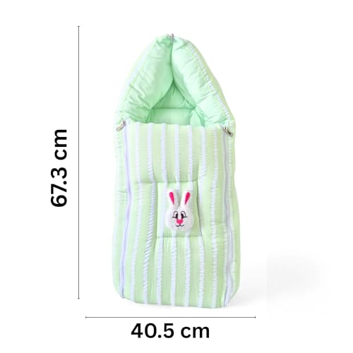 Image of VoiDrop Cotton Baby Sleeping Bag for Newborns Soft & Cozy Infant Carry Nest | Baby Portable Travelling Bed for Baby Carrying & co Sleeping, Unisex Baby Sleeping Bed | Stripe Print in Green Color
