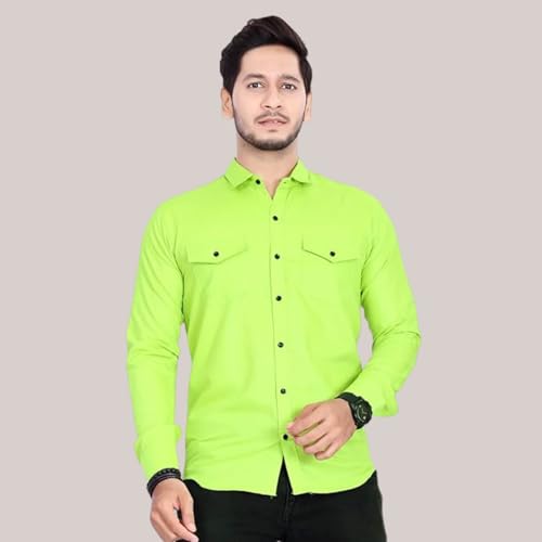 Image of Men's Cotton Spread Collar Full Sleeve Regular Fit Solid Casual Shirt with Double Pockets - Stylish Comfortable Shirt for Everyday Wear