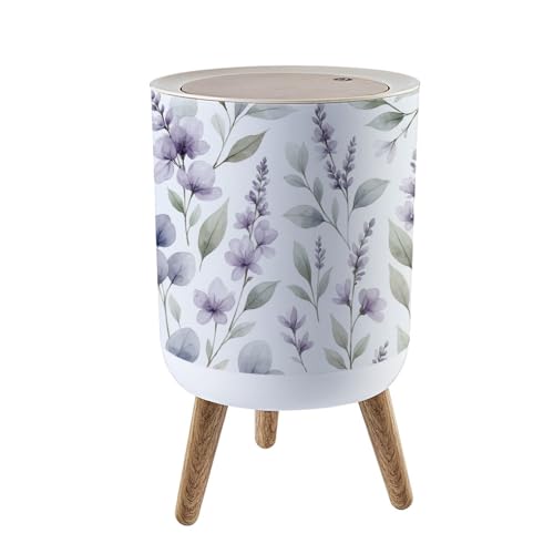 Trash Bin with Lid 1.8 Gallon Garbage Bins Seamless Watercolor Eucalyptus Trash Can Living Room Bathroom Kitchen Office Nappy Bin Dog Proof Waste Basket House Warming Gifts for Women Men