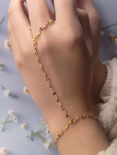 Tornito 9Pcs Hand Chain Bracelet for Women 18k Gold Plated Ring Bracelet Cubic Zircon Bead Flower Finger Bracelet Hand Jewelry Silver Gold Tone Size Adjustable4