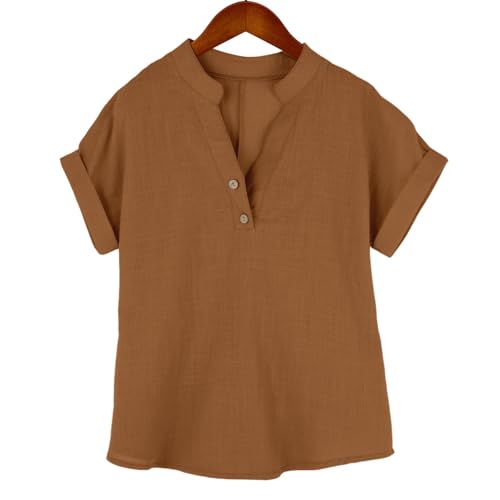 Girls Linen Shirt Short Sleeve Button Down Shirts V Neck Casual Tunic Blouse for Teens Girls Linen Tops School Uniform2