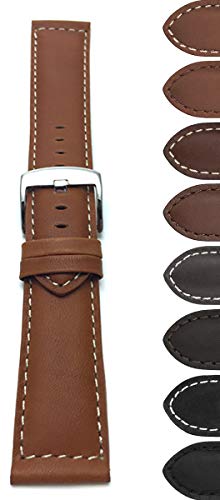 Image of Bandini Mens XL Extra Long Leather Watch Band or Regular Strap, Classic or Buffalo Pattern - 4 Colors, With or Without Stitch - 18mm 20mm 22mm 24mm 26mm 28mm 30mm Leather Watch Band for Men