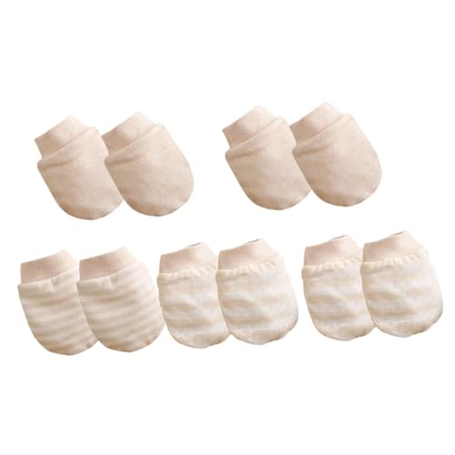 FRCOLOR 5Pairs Newborn Protection Gloves Breathable Cotton Scratch Mittens for Boy Girl Months Random Colors Soft Ribbing for All Seasons for Face Protection