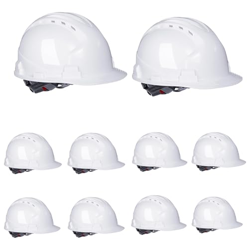 10 Pcs Suspension Hard Hat, 4-Point Ratchet Hard Hat with Vents & Sweatband, Adjustable ABS Construction Safety Helmet for Men and Women, Industrial Head Protection Gear