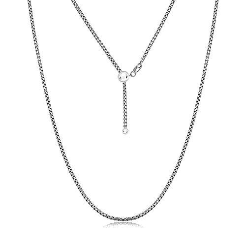 Savlano 925 Sterling Silver Solid 1.5mm Round Box Adjustable Bolo 14-24 Inch Chain Necklace For Women - Made in Italy Comes With a Gift Box