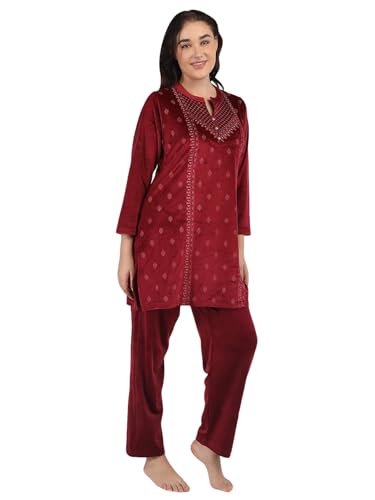 Image of Duchess Women's Supersoft Velvet Printed Nightsuit for Winter wear