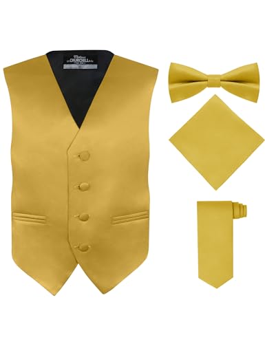 Boys 4 Piece Vest Set with Bow Tie, Necktie & Pocket Square - Gold, 2T