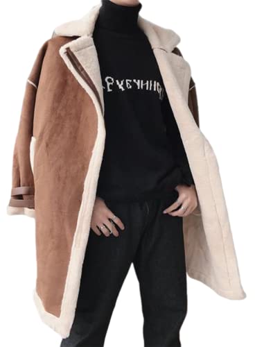 [ＺＨＯＮＧＪＵＥ] ロングコート メンズ ムートンコート ジャケット 裏ボア チェック柄 コート 厚手 あったか 防寒 防風 保温 大きいサイズ カジュアル ゆったり おしゃれ アウター アウトドア 冬服 冬物(6コーヒー)