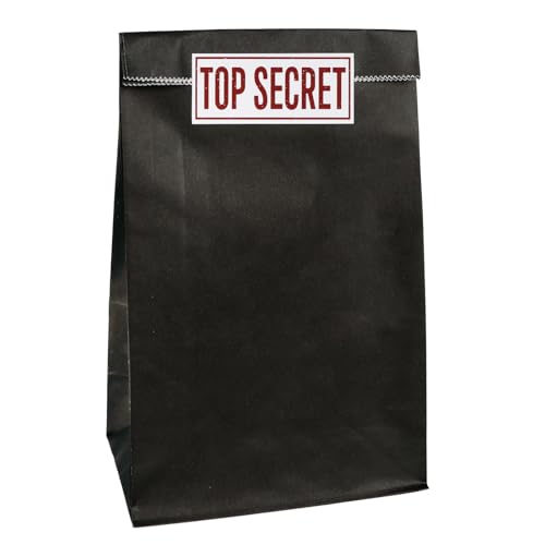 BETESSIN 16pcs Bolsa Regalo Cumpleaños Papel con Pegatinas Top Secret, 13x8x24cm Bolsa Negra Detalle Chuches Regalo Dulces Caramelos Chocolates, Bolsa Regalo para Fiesta de Cumpleaños Navidad