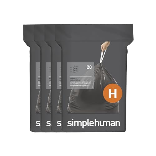 Image of simplehuman Code H 80 Count, Genuine Odorsorb Custom Fit Liners, Drawstring Odor Absorbing Trash Bags in Dispenser Packs, 30-35 Liter / 8-9 Gallon