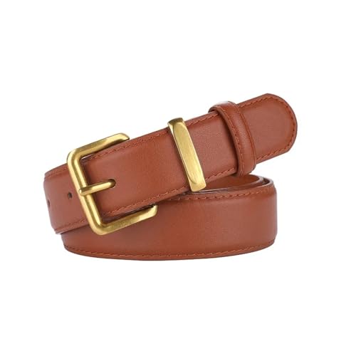 Genuine Leather Belt for Women - Dressy Gold Buckle Belt for Jeans & Pants Cowhide Leather Women's Fashion Belt(Brown)