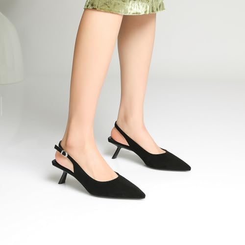 Image of Mostrin Kitten Heels for Women Pointed Toe Pumps Patent Leather Low Heel Slingback Heels with Buckle Dress Shoes for Dating Party Working