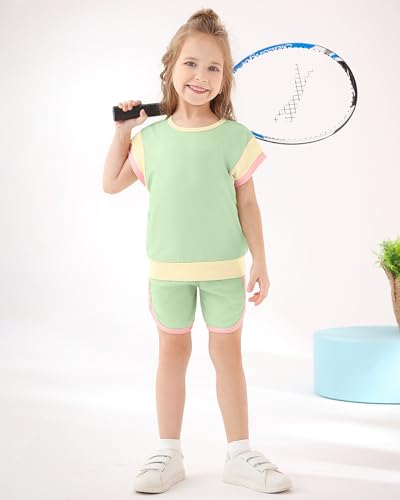 Image of SANMIO Toddler Girl Clothes Summer Girls Outfits 2 Piece Clothing Set | Color Block Short Sleeve Tops and Shorts Toddler Sweatsuit Fashion Clothing Casual Sets