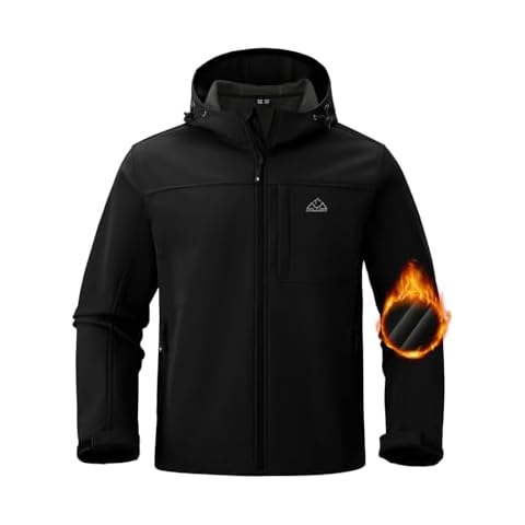 BGOWATU Men's Softshell Jacket Fall Winter Warm Fleece Lined Hooded Jacket Lightweight Windbreaker Insulated Coats with Pockets Black XL Cover