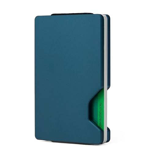 Image of Minimalist Carbon Fiber Wallet for Men, Money Clip Cash Strap Wallet, RFID Blocking Metal Wallet Aluminum Card Holder,Front Pocket Wallet(Matte Navy)
