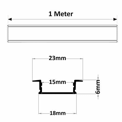 Image of Abaj Lighting (18x6mm LED Strip Lights 1Meter Aluminium Rectangular Conciled Profile Light Channels with Diffused Cover, End Caps and Mounting Clips Without LED Straight Linear (Pack of 3)