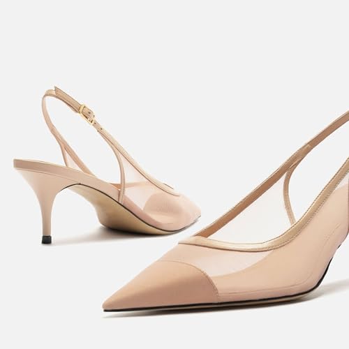 Image of Mesh Kitten Heels for Women Slingback Design with Pointed Toe Breathable and Stylish Elegant Low Heel for Comfort