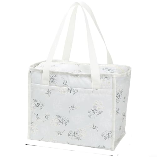 Glewi Bolsa térmica de almuerzo para oficina, escuela, picnic, camping, gran capacidad, aislada, con asas y bolsillos resistentes (blanco)