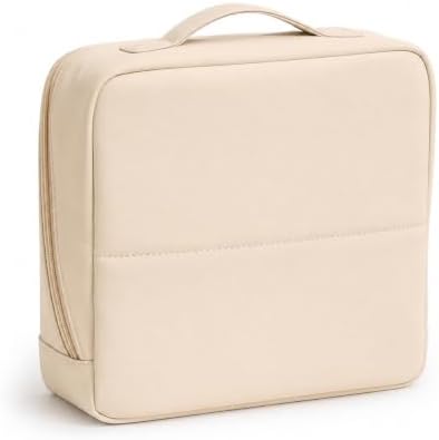 X-Large Travel Makeup Bag for Women, Standing Makeup Organizer, Cream image 2