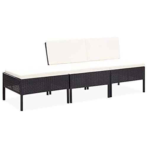 WIFESE Conjunto de Muebles de Jardín 3 Piezas y Cojines Ratán Sintético Negro y Blanco Crema Juego de Sofás para Patio Zona de Estar Atractiva y Relajante con Cómodo Sofá 57x69x67 cm