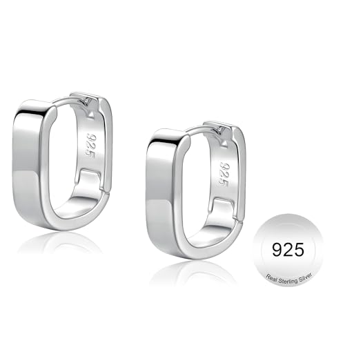 IEFWELL Solid 925 Sterling Silver Earrings for Women - Small Chunky Silver Earring for Women Hypoallergenic, Dainty Thick Huggie Hoop Earrings Trendy, Jewelry Gifts