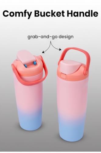 Image of Personalised with Your Name, 1200ml Tumbler with Straw - Handle - Stainless Steel Double Wall Insulated Cup | Leakproof Sipper Mug for Hot - Cold Drinks | Coffee - Water Tumbler (OWLA PINK BLUE)