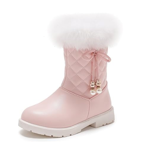 DAYISS Girls Winter Boots Fashion Fur Lined Lightweight Warm Snow Boots Princess Warm Winter Shoes for Girls