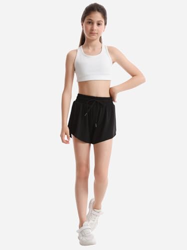 3/4 Packs Girls Butterfly Shorts 2 in 1 Girls Athletic Shorts Youth Flowy Shorts for Active, Running,Basketball3