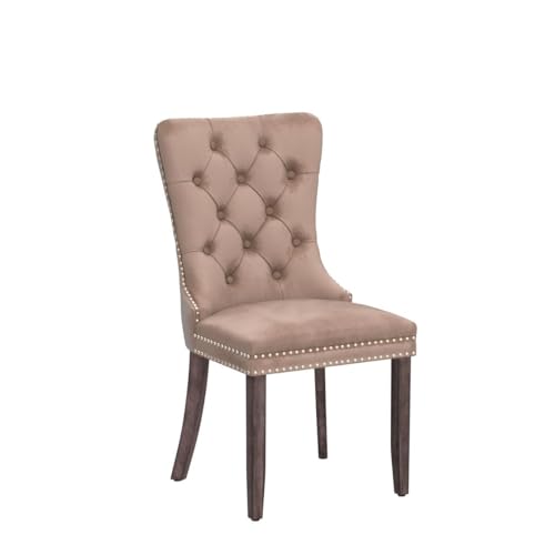 Image of Velvet Dining Chairs, Tufted Kitchen & Dining Room Chairs, Khaki, Set of 6