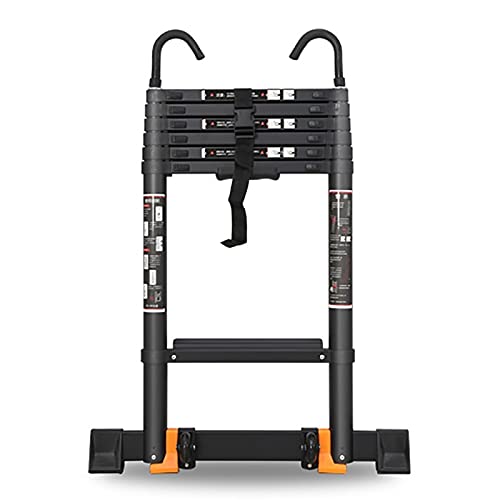 Escalera telescópica de 12,5 pies/15,5 pies/16,5 pies con Ganchos extraíbles y Barra estabilizadora y Pedal Extra Ancho, Escalera de extensión de Aluminio portátil para el hogar/Techo (5,9 m/19 pies)