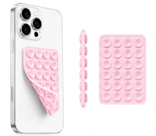 Image of GooseBox Suction Cup Phone Case Mount, Double-Sided Suction Anti-Slip Silicon Sticky Phone Stand Hands-Free Strong Grip Holder for Selfies and Videos (Candy Pink)